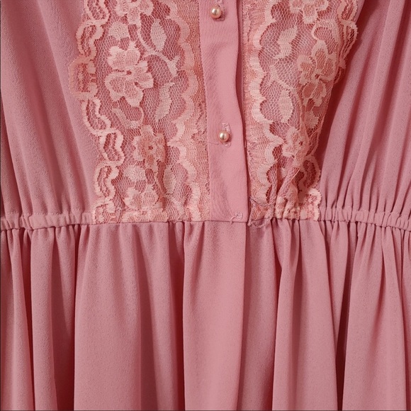 Vintage Dusty Rose Chiffon Lace Ruffle Dress - Picture 4 of 8